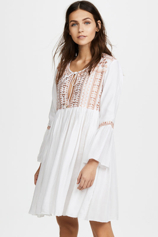 Iyasson Embroidery Deep-V Dress Cover Up