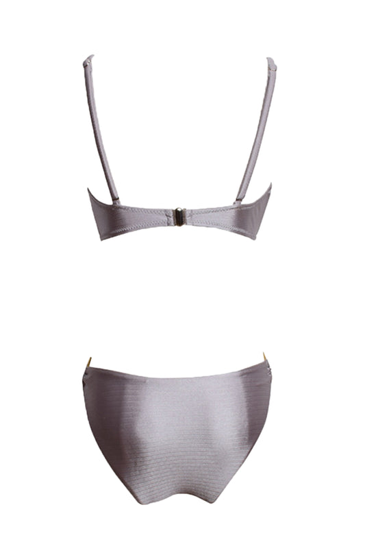 Iyasson Gray Inset Gold Rings Design Bikini Sets