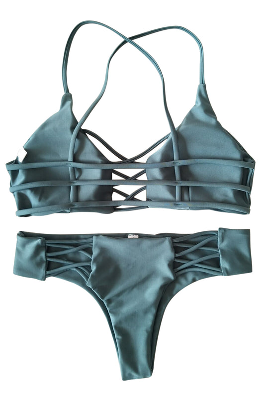 Iyasson Olive Green Strappy Bikini Set