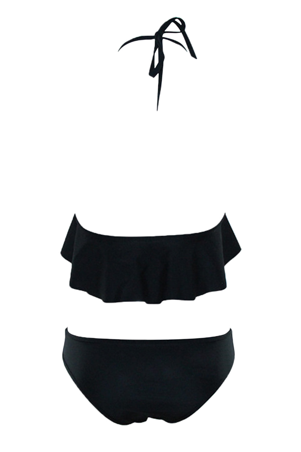 Iyasson Black Embroidery Falbala Halter Bikini Sets