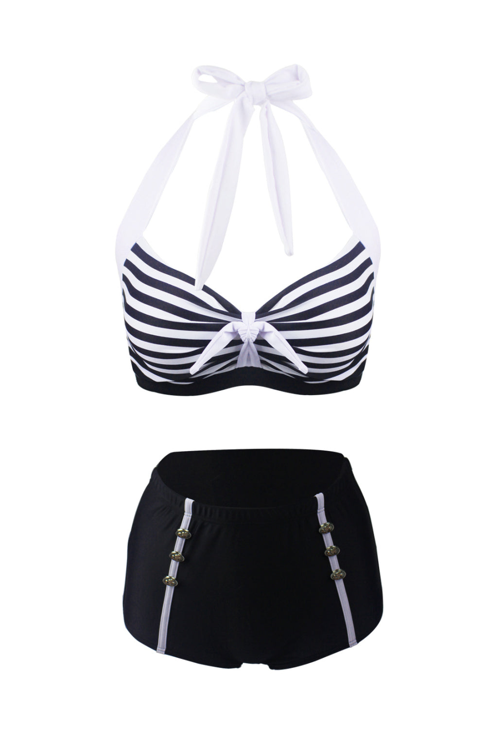 Women Striped Retro Bow Halter Two Piece Swimsuit