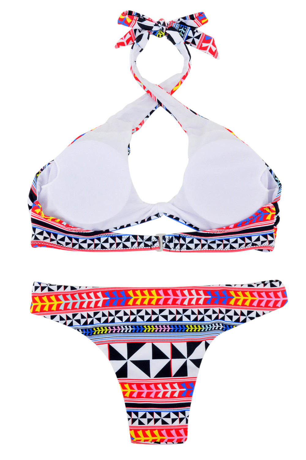 Iyasson Geometric Pattern Cross Front Halter Bikini Sets
