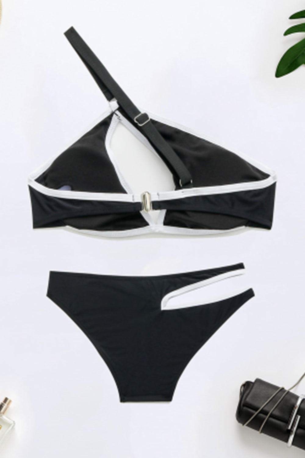 Iyasson Fashion Black One Shoulder Hollow Out Bikini back