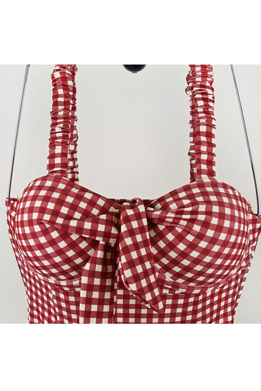 Iyasson Red Plaid Vintage Girl One Piece Swimsuit