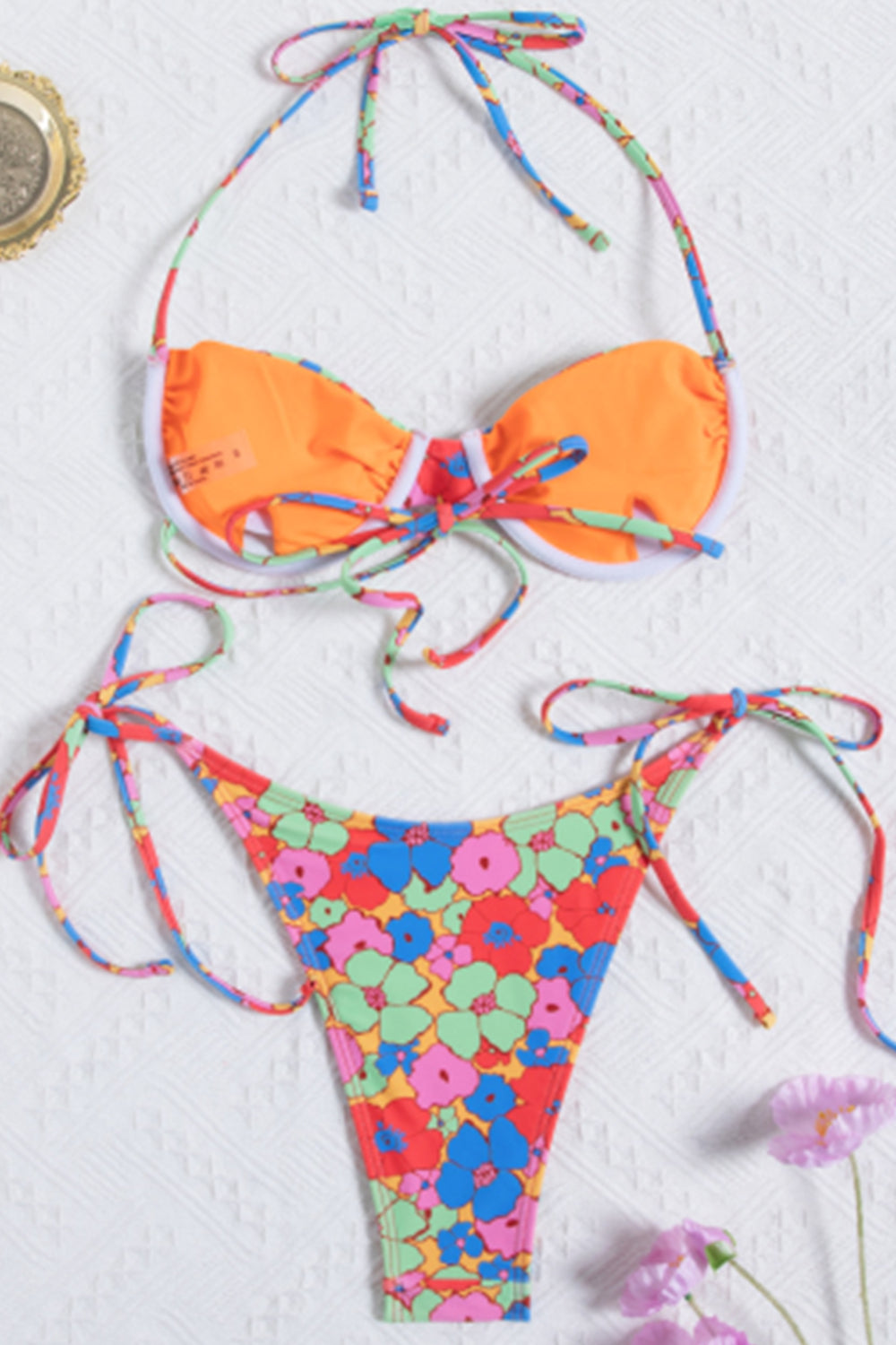 Ladies Split Sling Floral Print Strap Bikini