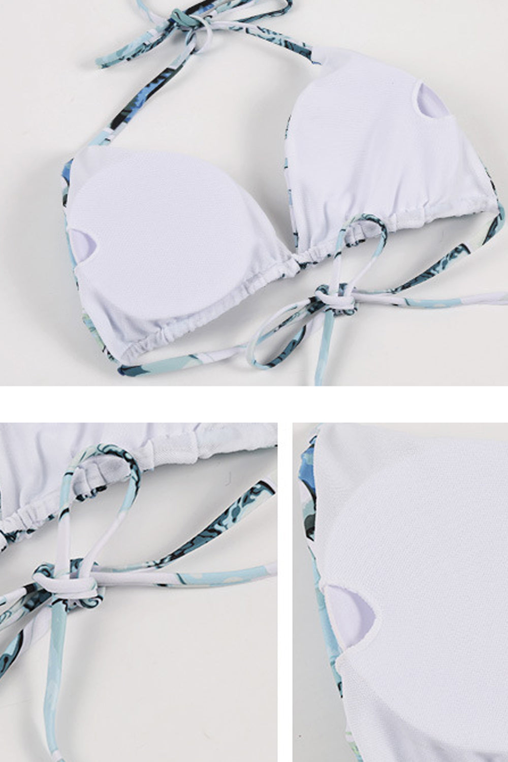 Iyasson Blue Scallops Print Triangle Top and String Bikini Bottom