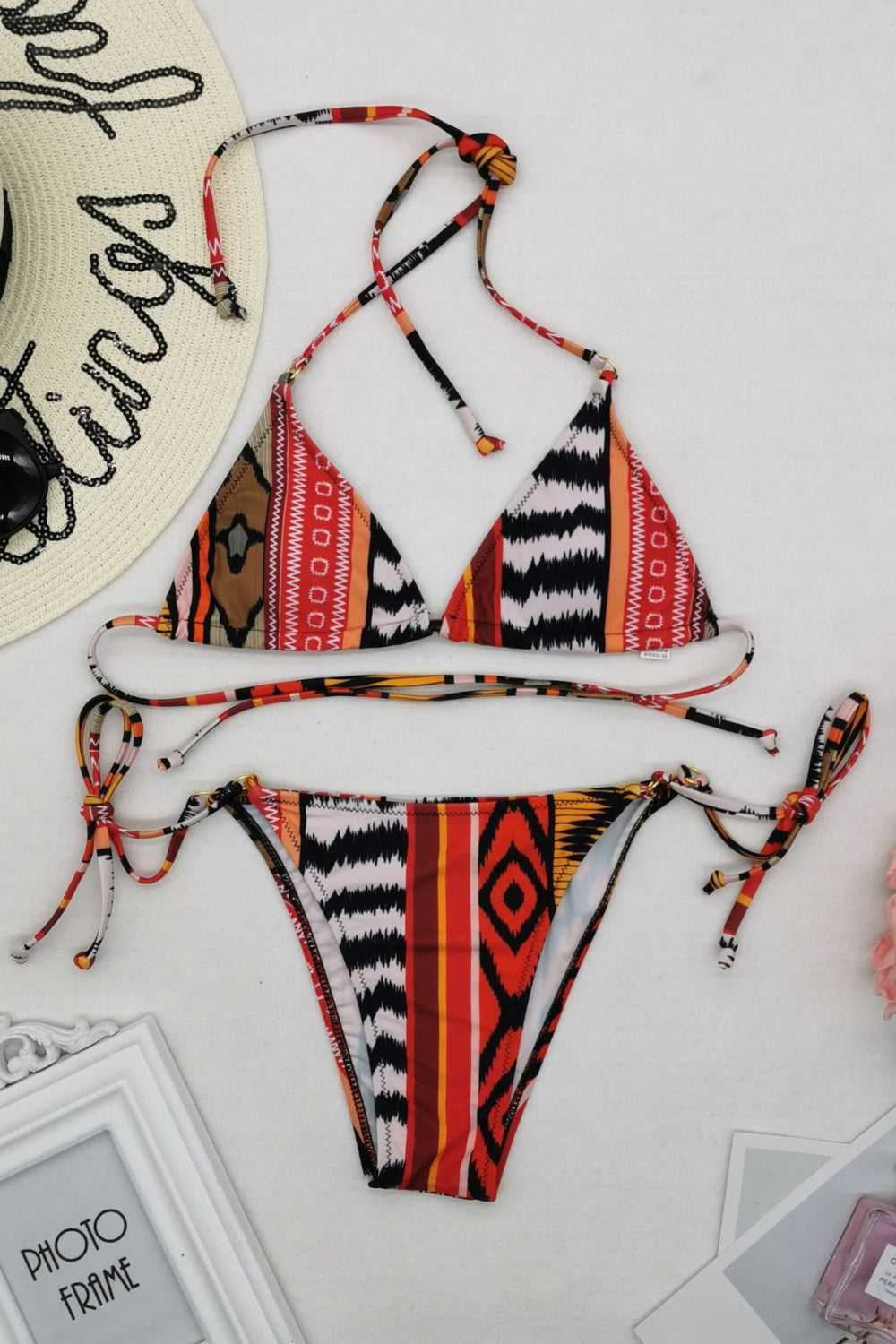 Iyasson Vintage Boho Printing Halter Bikini