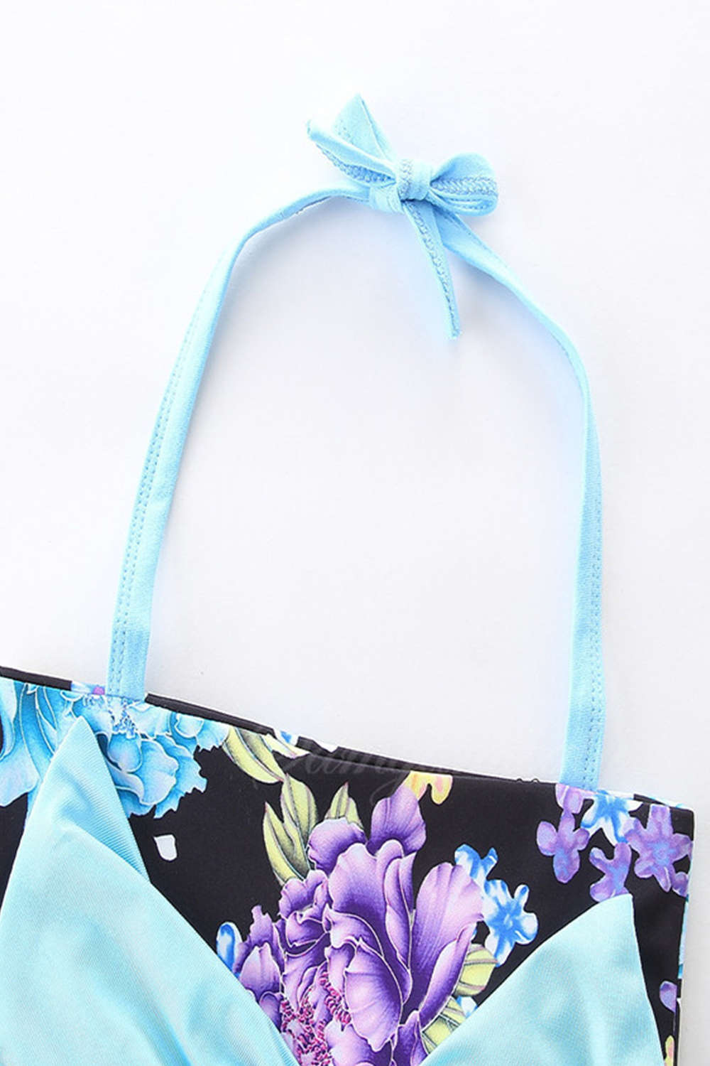Iyasson Floral & Stripe Splicing Printing Halter Baby Girl Swimsuit