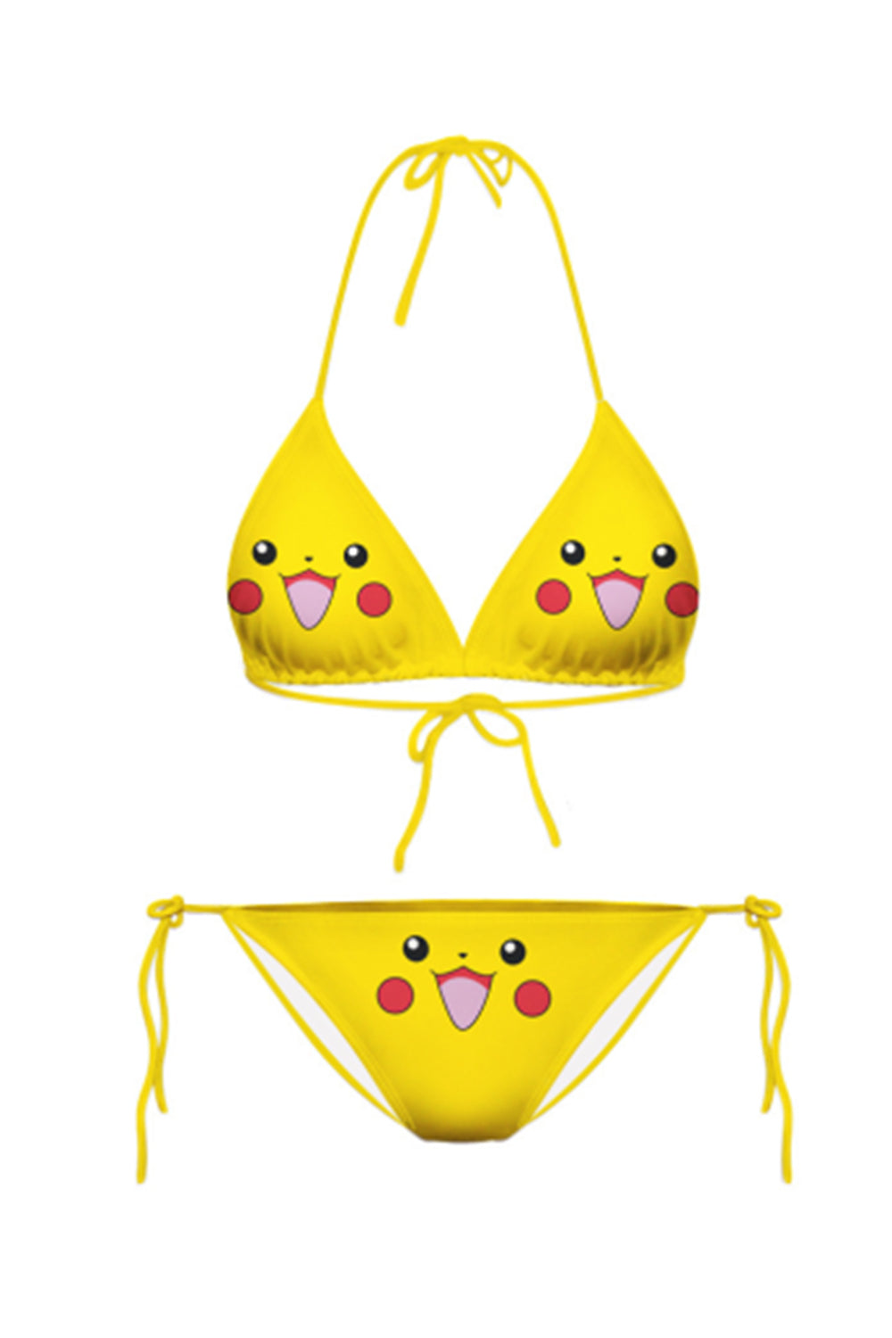 Cute Pikachu Cartoon Print Halter Strap Bikini