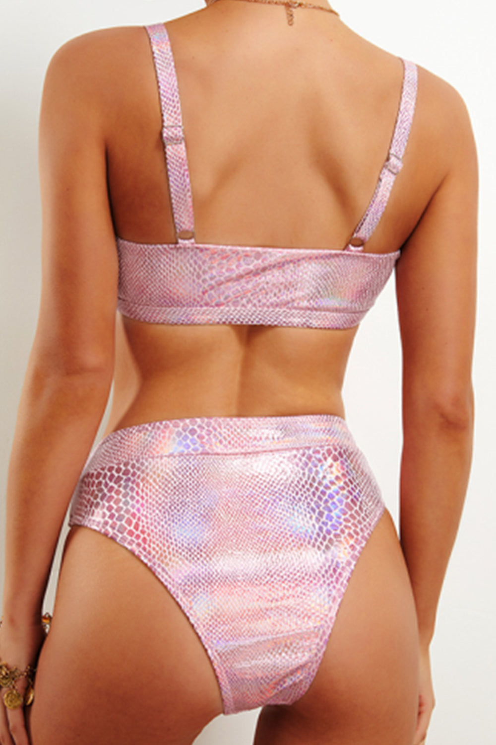 Women Sexy Snake Print Pink Laser Bikini