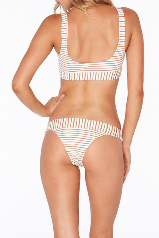 Iyasson Trendy Sport Style Stripe Splicing Printing Bikini Sets