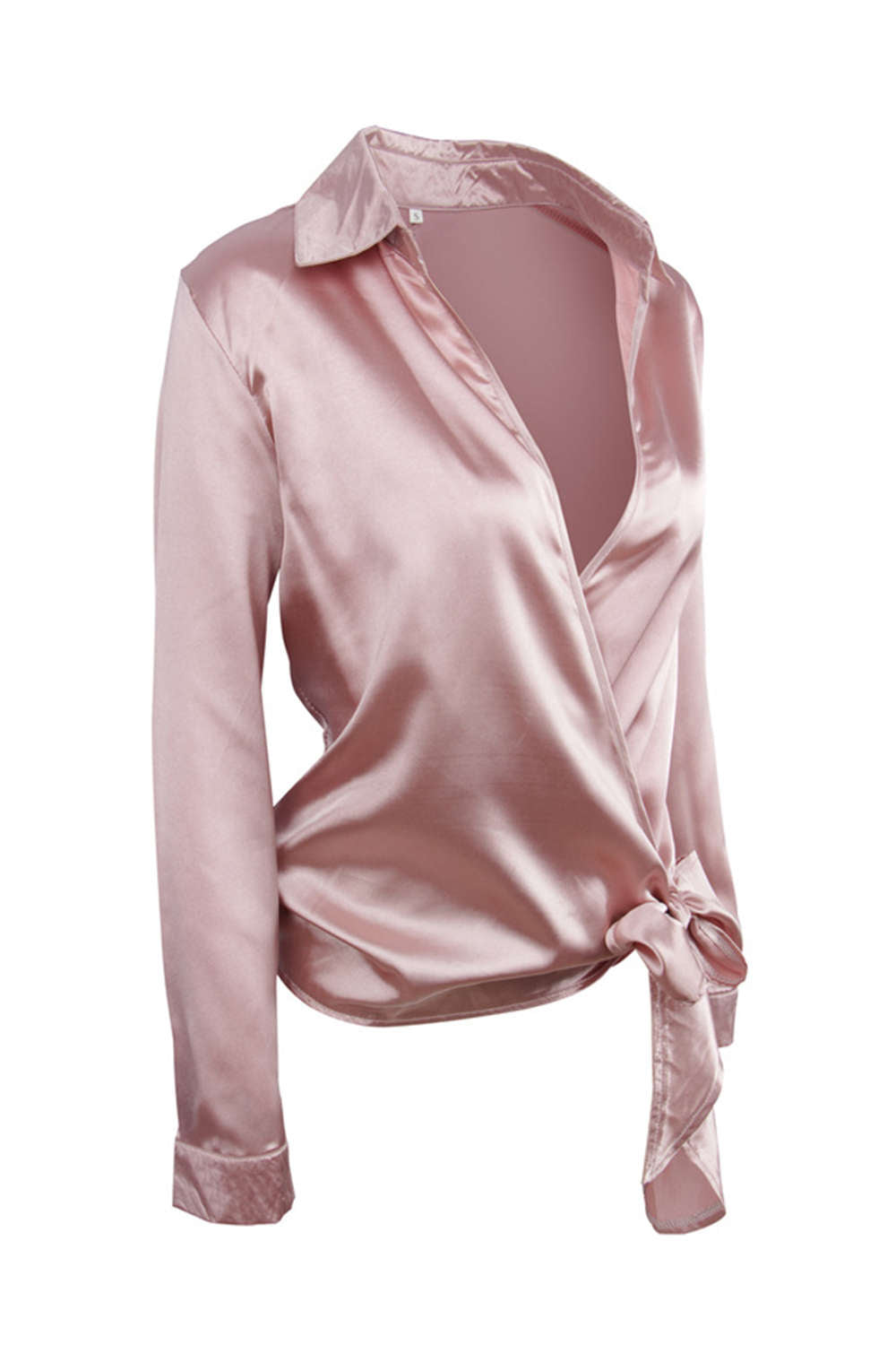 Iyasson Cross V-neck Wrap Bow-tie Long Sleeve Blouse