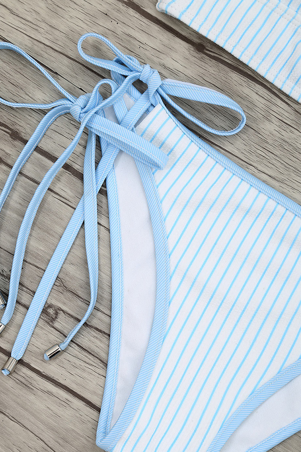 Iyasson Baby Blue Stripe Printing Halter Bikini Sets
