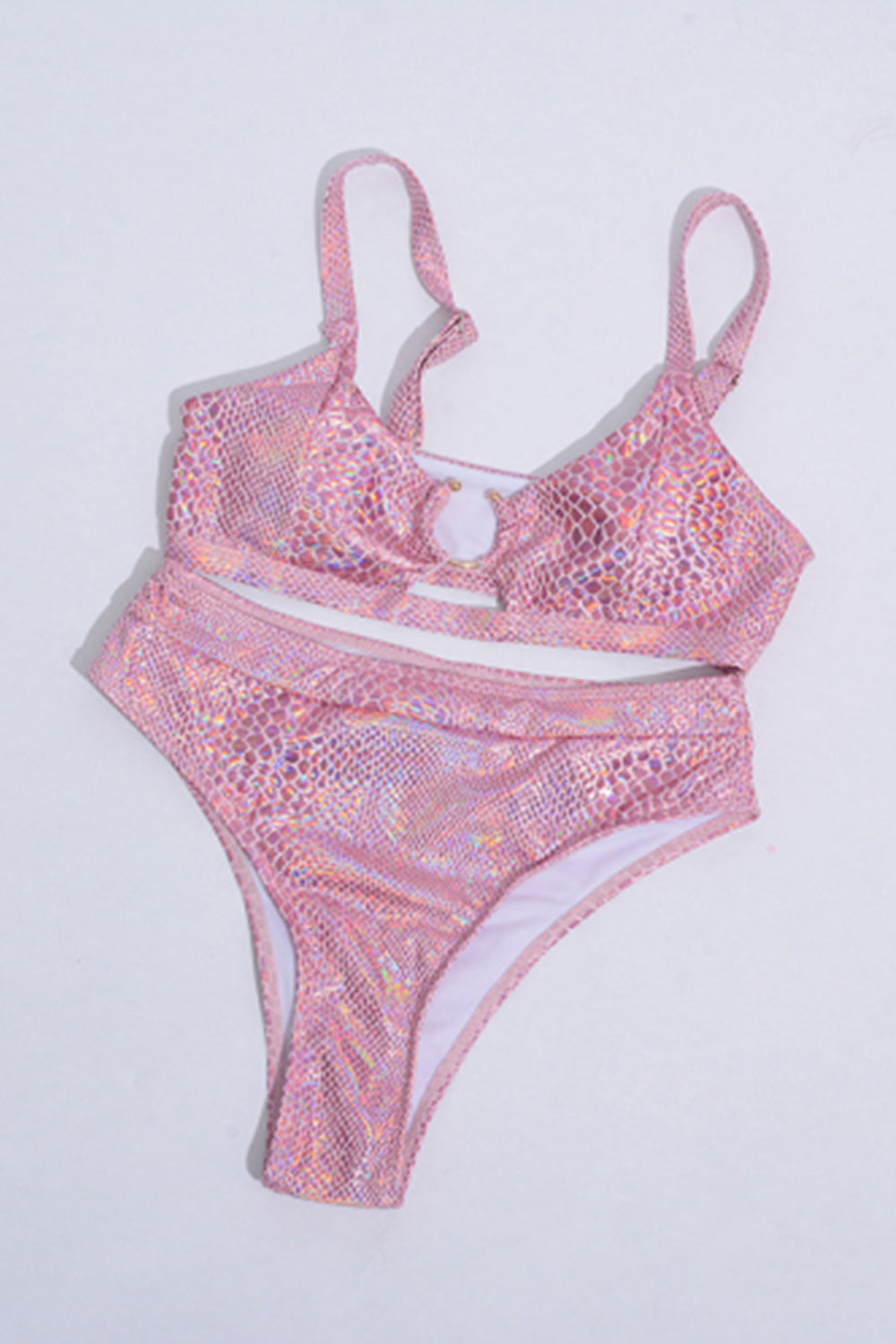 Women Sexy Snake Print Pink Laser Bikini