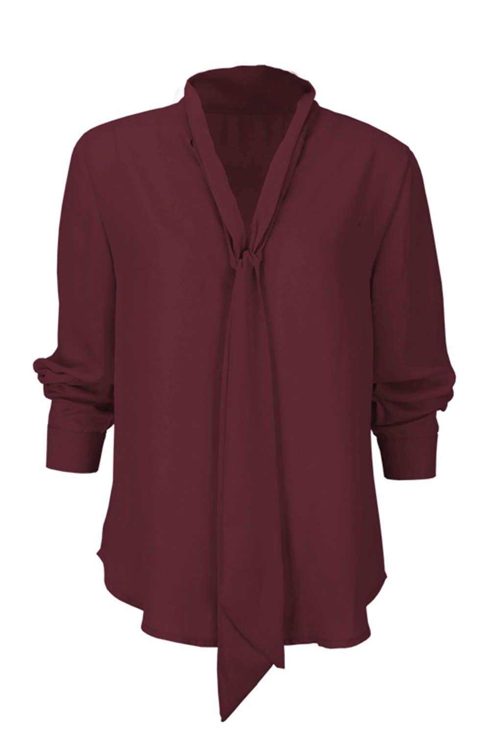 Iyasson V-neck Ribbon Tie Loose Solid Color Blouse