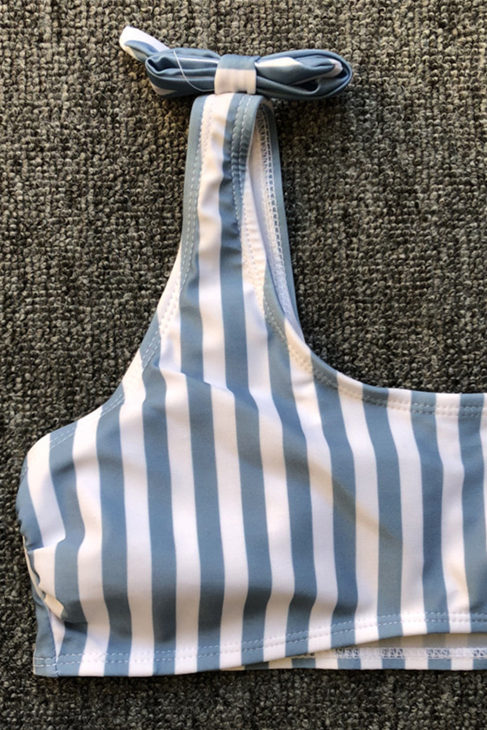Iyasson Sky Blue Stripe Printing One-shoulder Bikini Sets