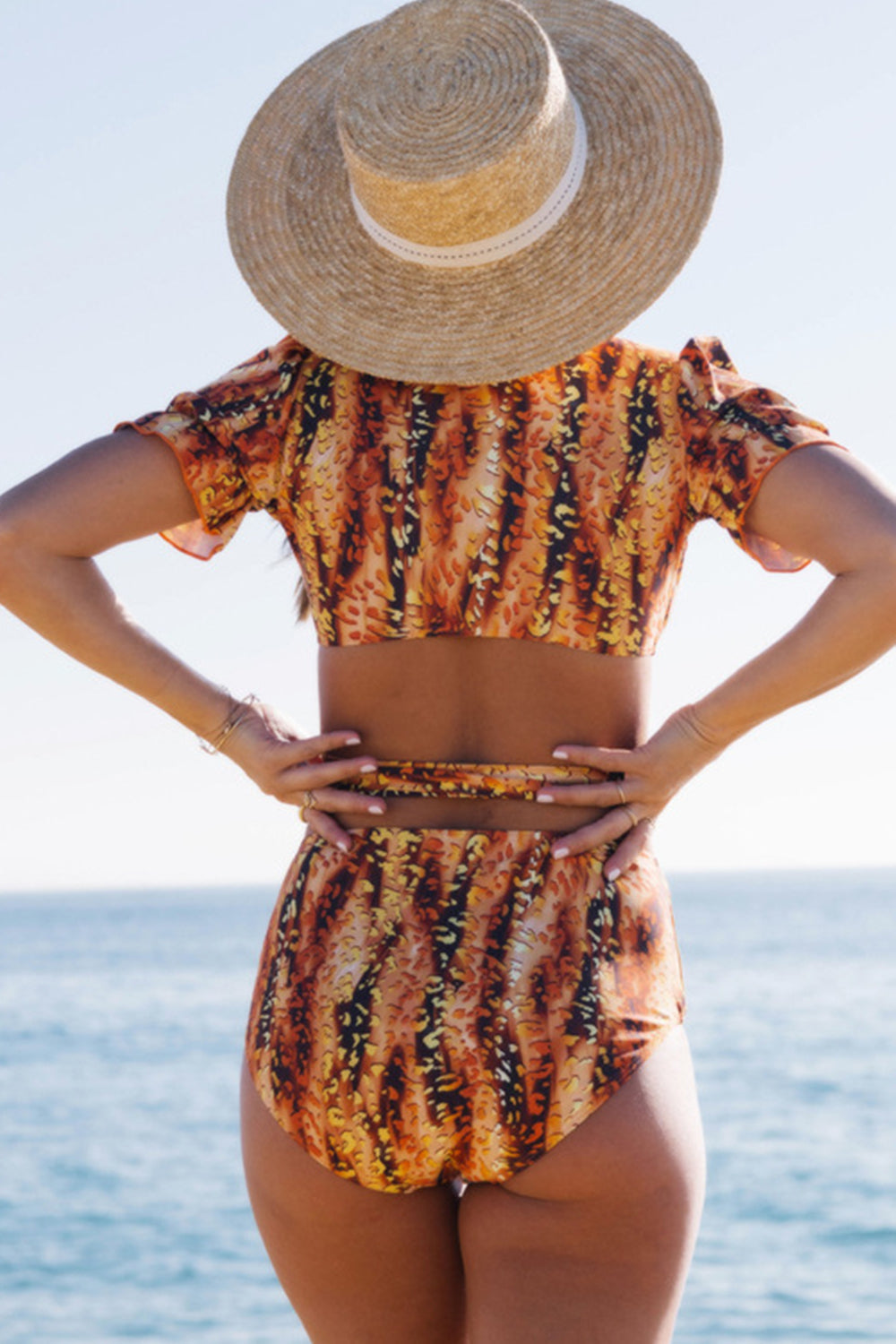 Snakeskin Print Bandage High Leg Two Piece Swimsuit