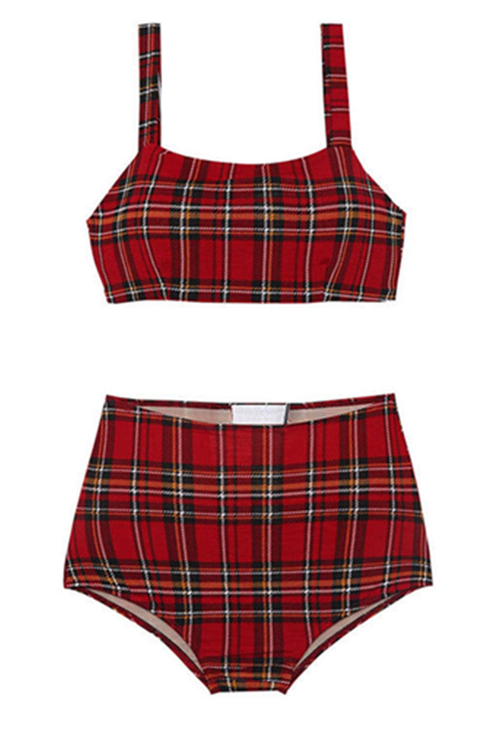 Sexy Red Plaid Girl Two Piece High waisted Swimsuit