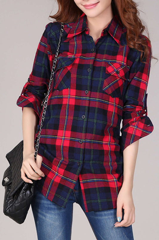 Iyasson Long Sleeve Check&Plaid Midi Shirt