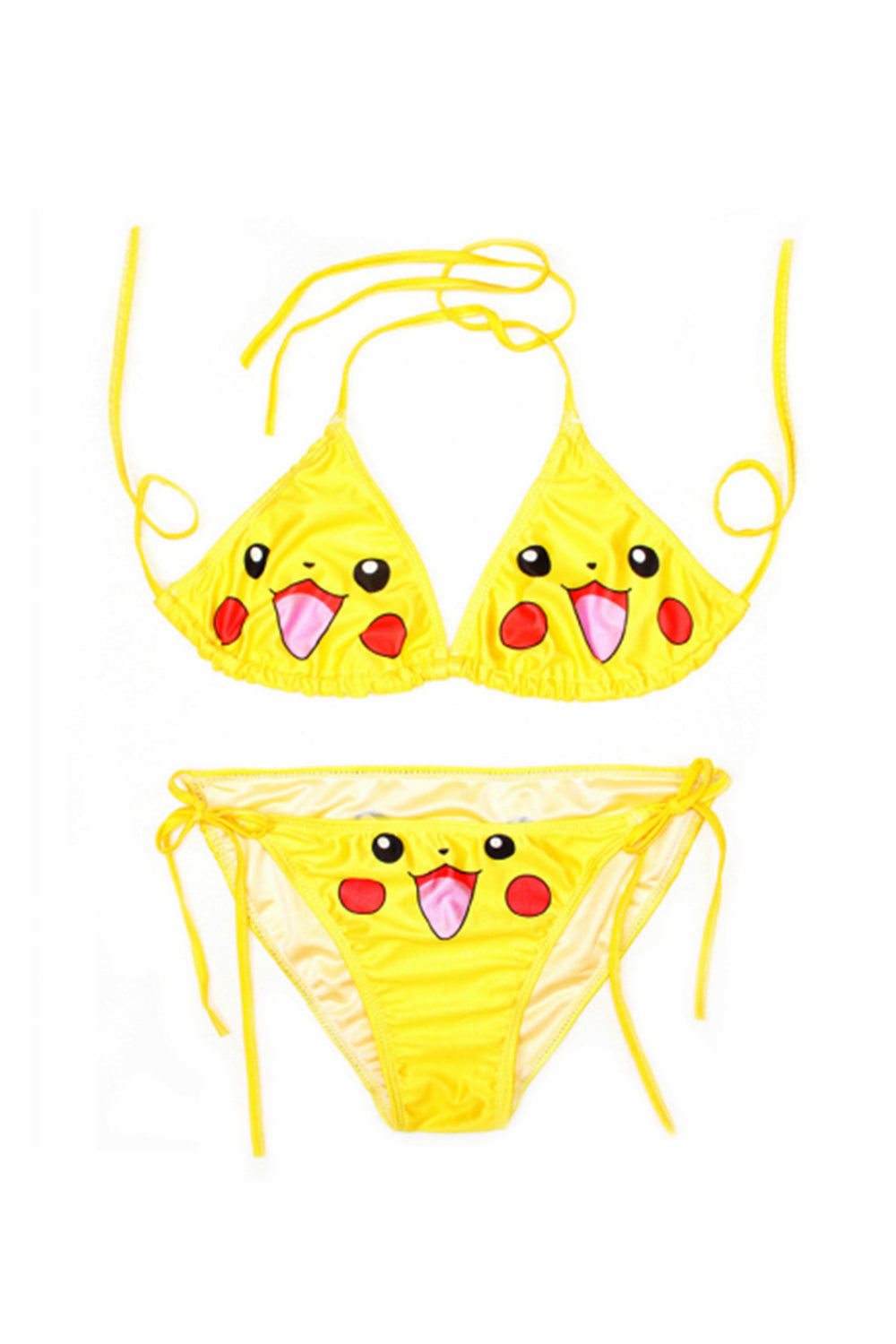 Cute Pikachu Cartoon Print Halter Strap Bikini