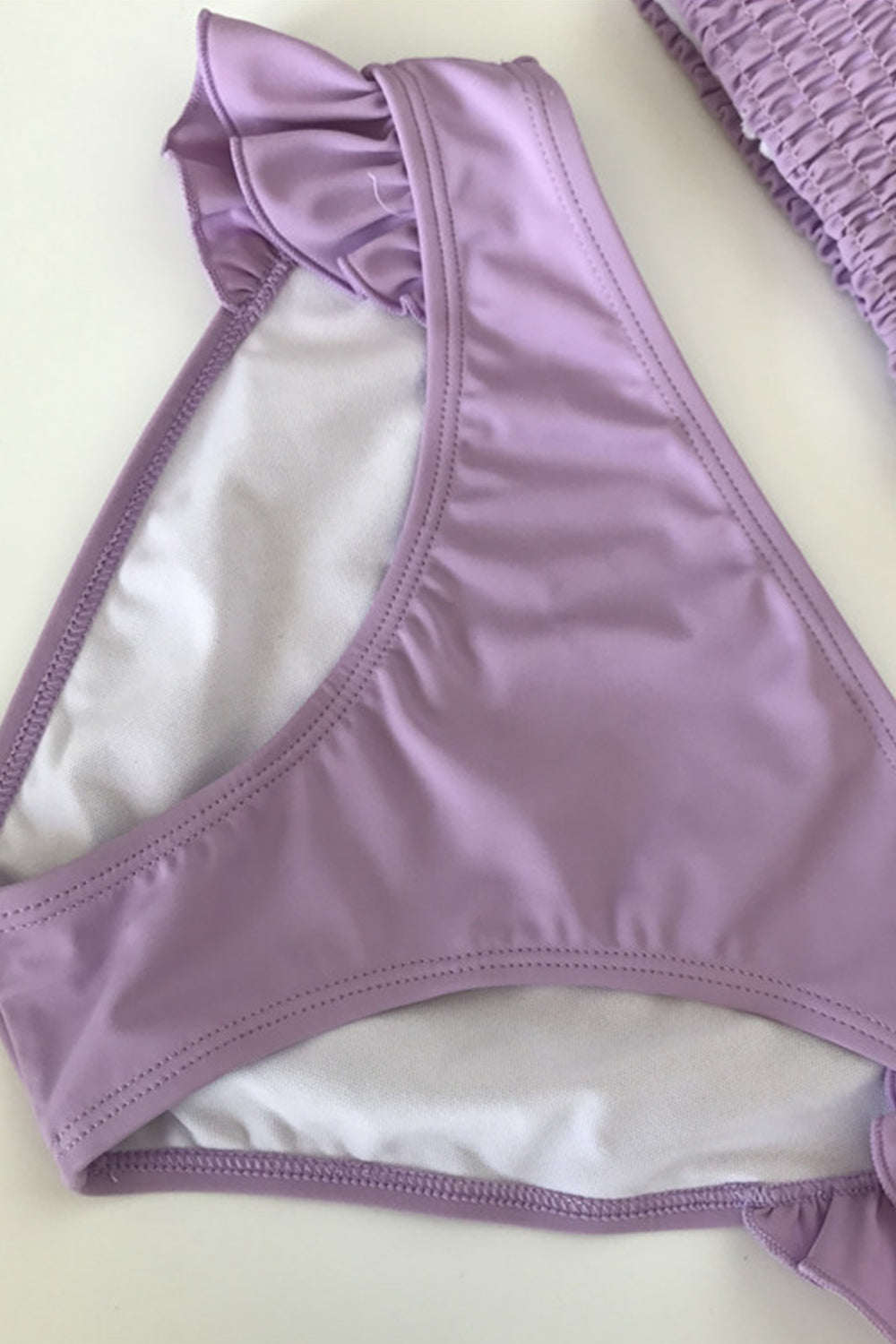 Iyasson Purple Off-the-shoulder Shirring Bikini Sets