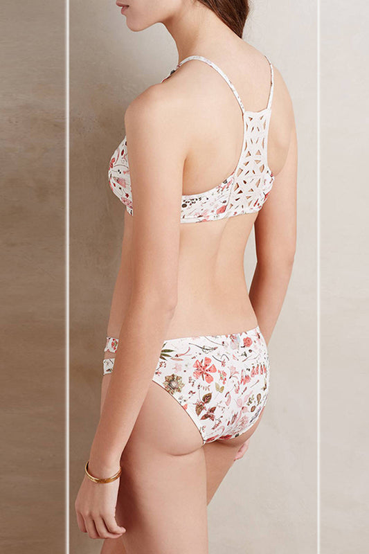 Iyasson Sweet Floral Printing Cut Out Design Bikini Sets