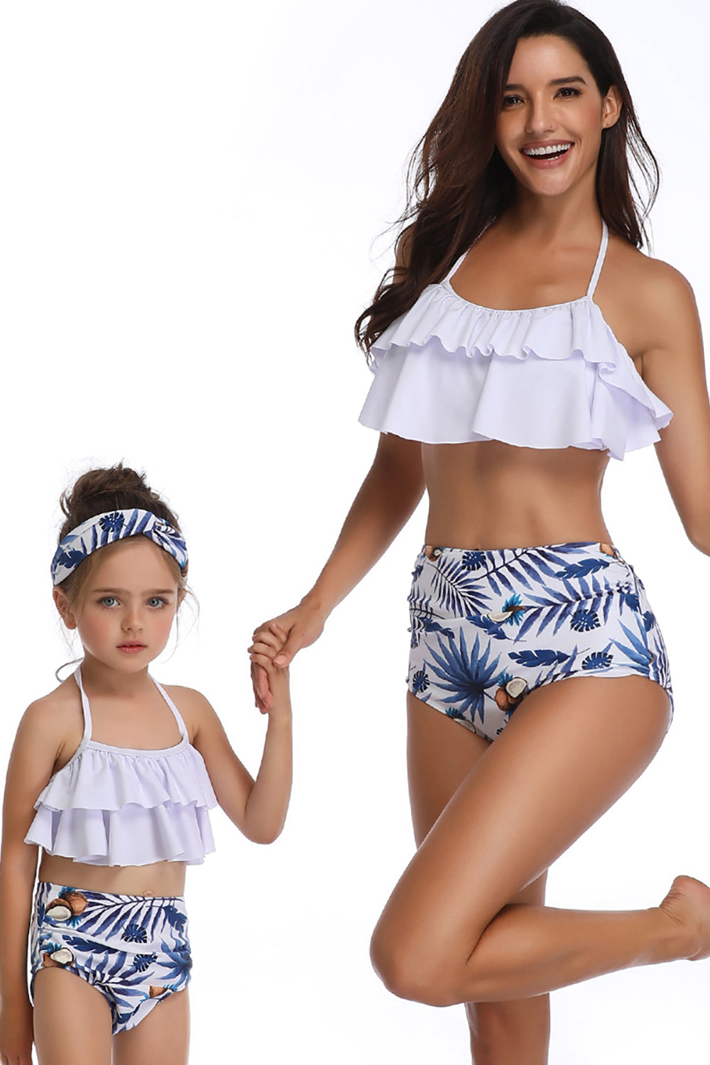 Mommy and Me Matching Family Swimsuit Womens Girls Suit Matching Swimwear Set with Headband