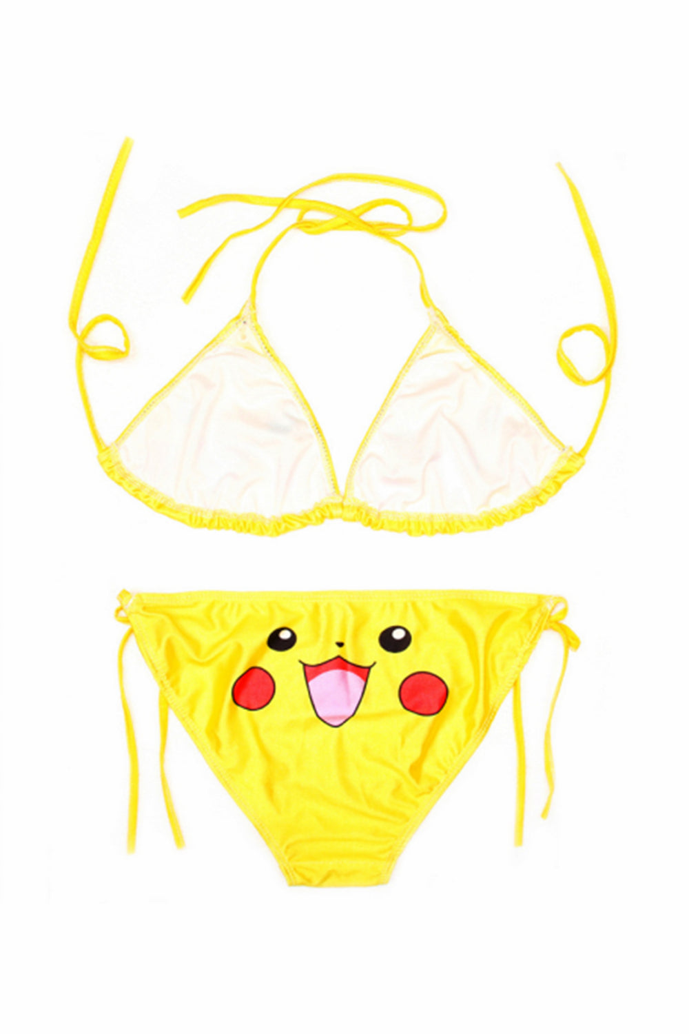 Cute Pikachu Cartoon Print Halter Strap Bikini