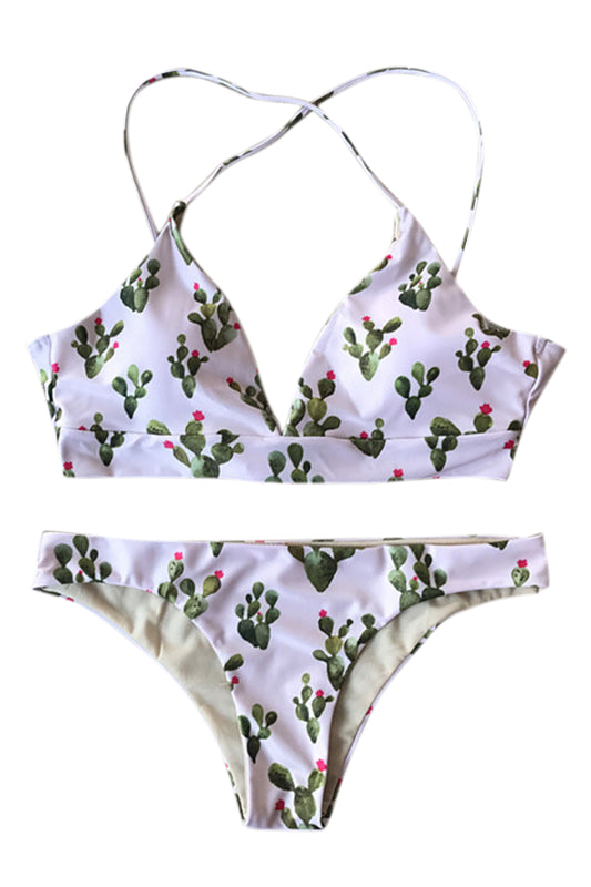 Iyasson Cactus Printing Halter Bikini Sets