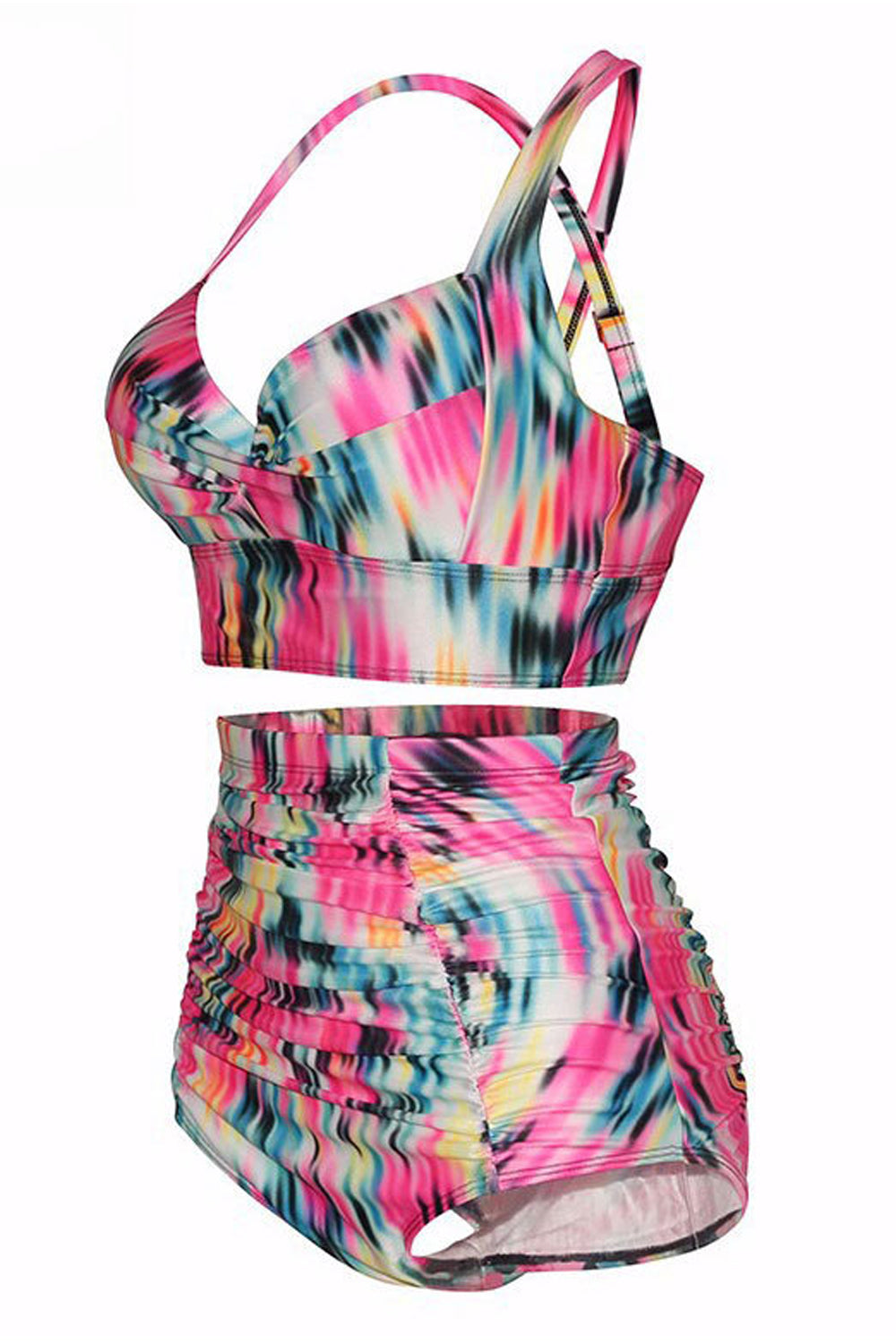 Iyasson Pink Vintage High-waisted fit Back Cross Design Bikini Sets