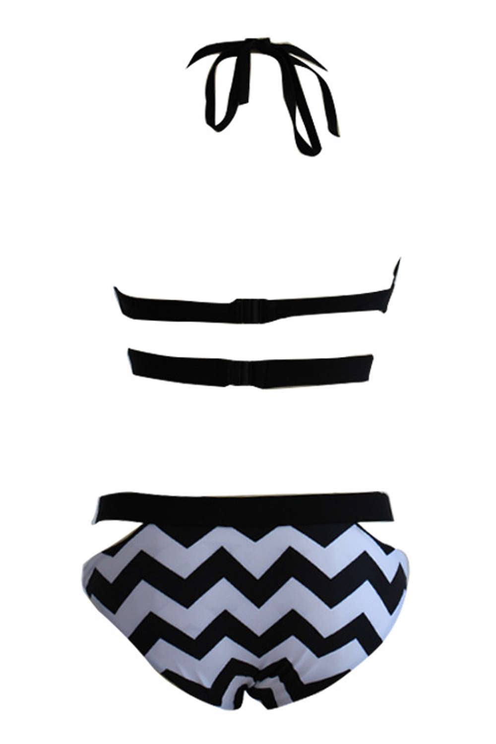 Iyasson Wave Printing Halter Bikini Top and Peek-a-boo Bikini Bottom
