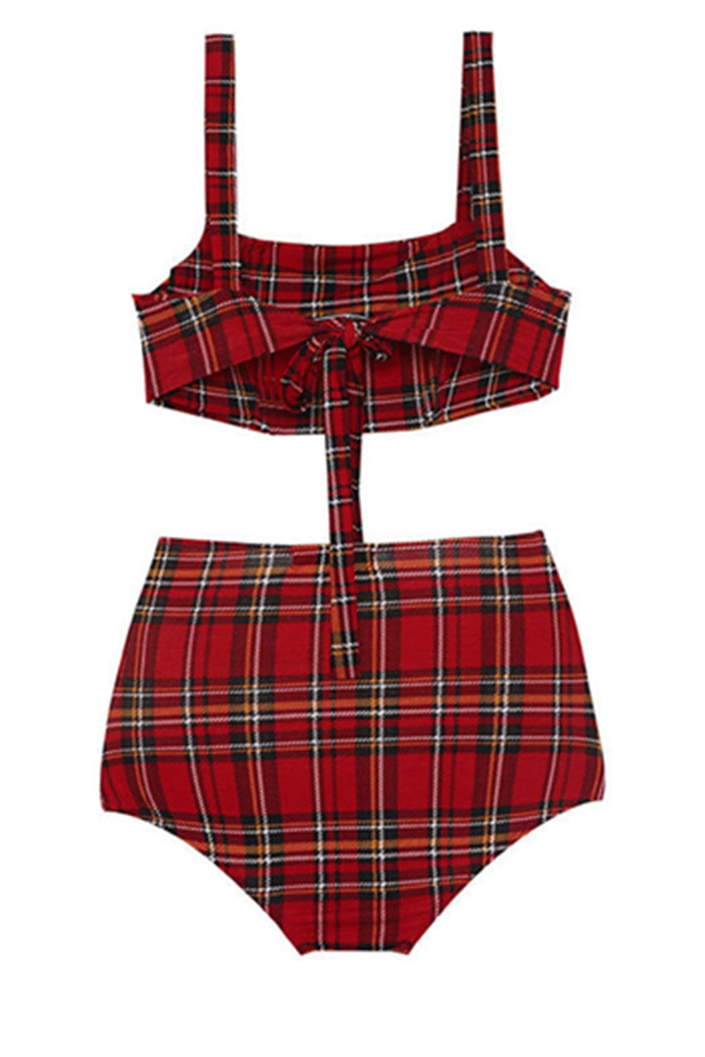 Sexy Red Plaid Girl Two Piece High waisted Swimsuit