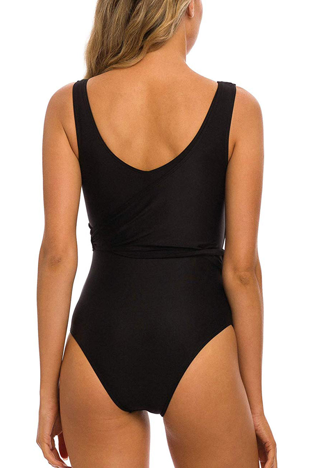 Women's One Piece Fake Wrap V Neckline Swimsuit Cross Bathing Suit