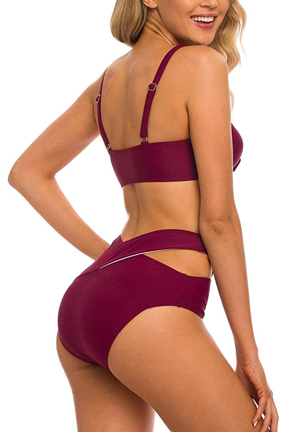 Women's Two Pieces Swimsuit High Waisted Cutout Bottoms Bikini Set