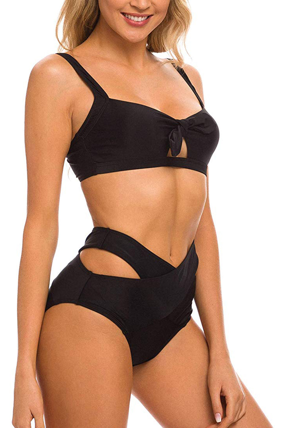 Women's Two Pieces Swimsuit High Waisted Cutout Bottoms Bikini Set