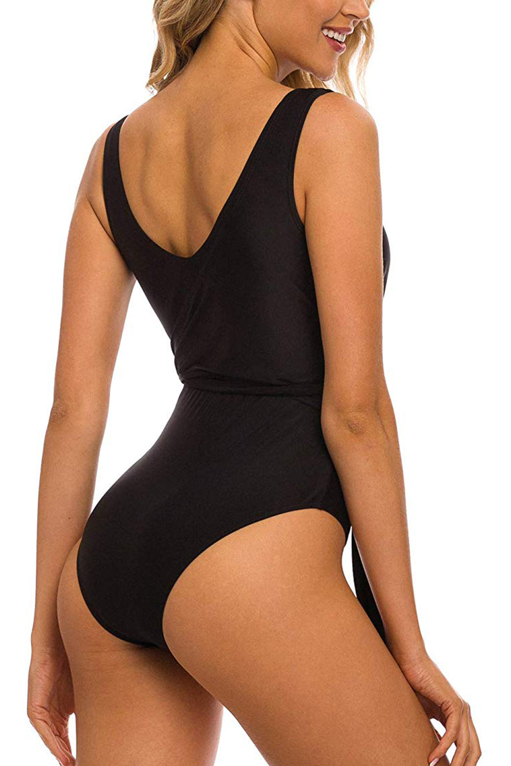 Women's One Piece Fake Wrap V Neckline Swimsuit Cross Bathing Suit