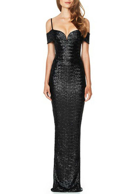Iyasson Sexy Cold Shoulder Sequins Evening Dresses