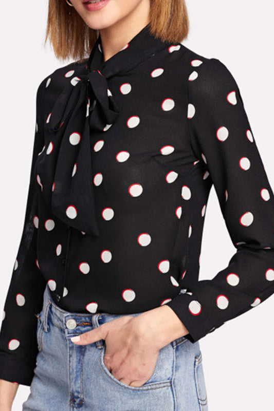 Iyasson Coin Dot Printing Long Sleeve Blouse