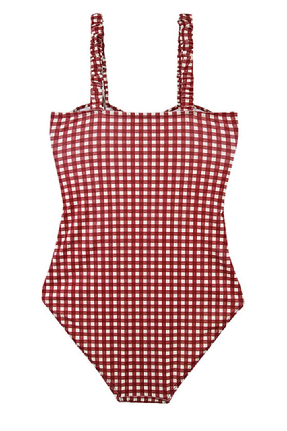 Iyasson Red Plaid Vintage Girl One Piece Swimsuit