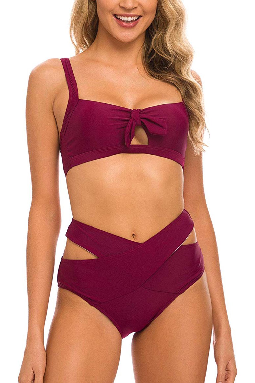 Women's Two Pieces Swimsuit High Waisted Cutout Bottoms Bikini Set Swimwear Bathing Suits