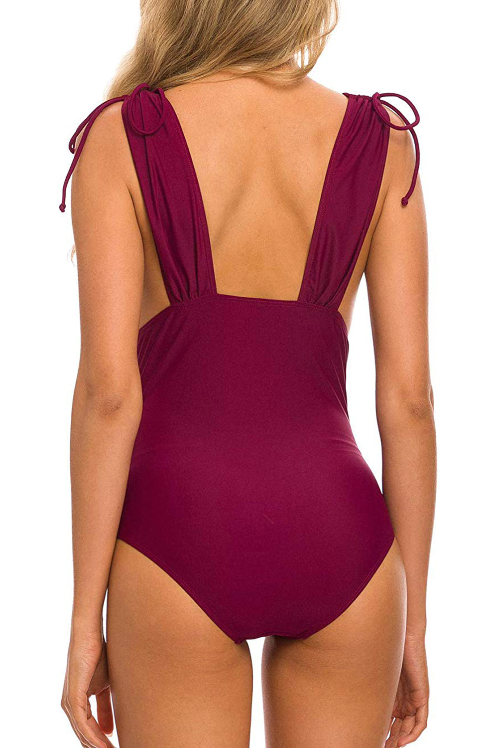 Women's One Piece Swimsuit V Neck Shirred Tummy Control Bathing Suit