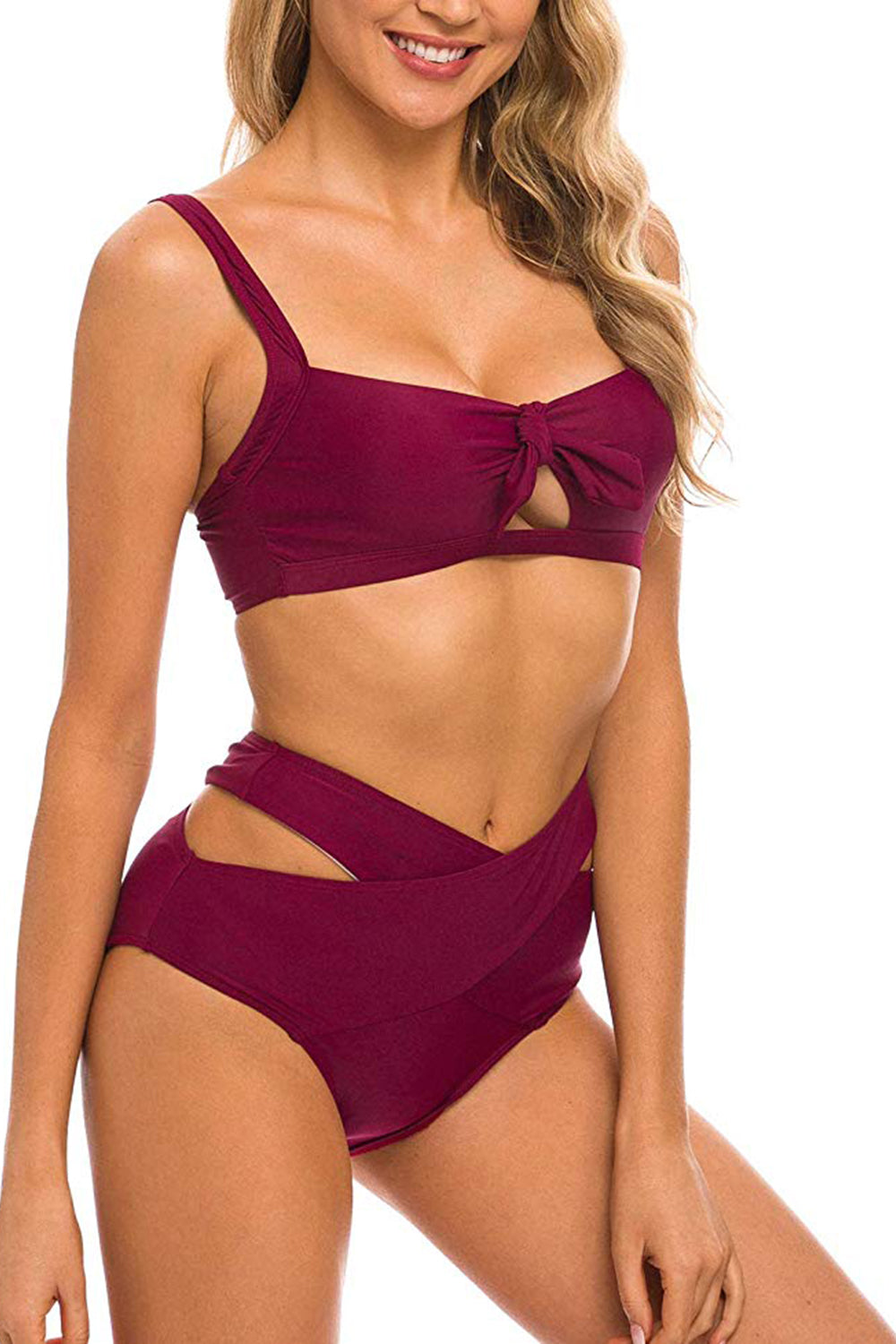 Women's Two Pieces Swimsuit High Waisted Cutout Bottoms Bikini Set