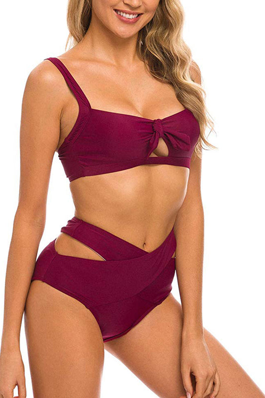 Women's Two Pieces Swimsuit High Waisted Cutout Bottoms Bikini Set