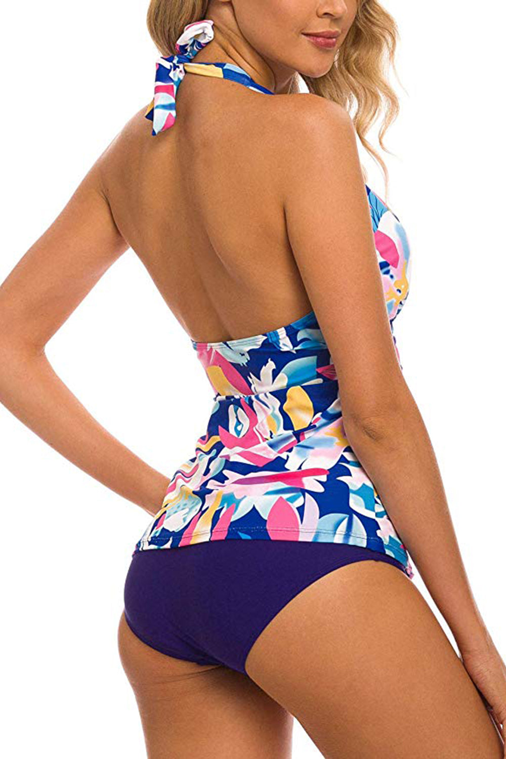 Women's Halter V Neck Swimwear Bathing Suits Two Piece Swimsuits Ruched Brief Tankini Set