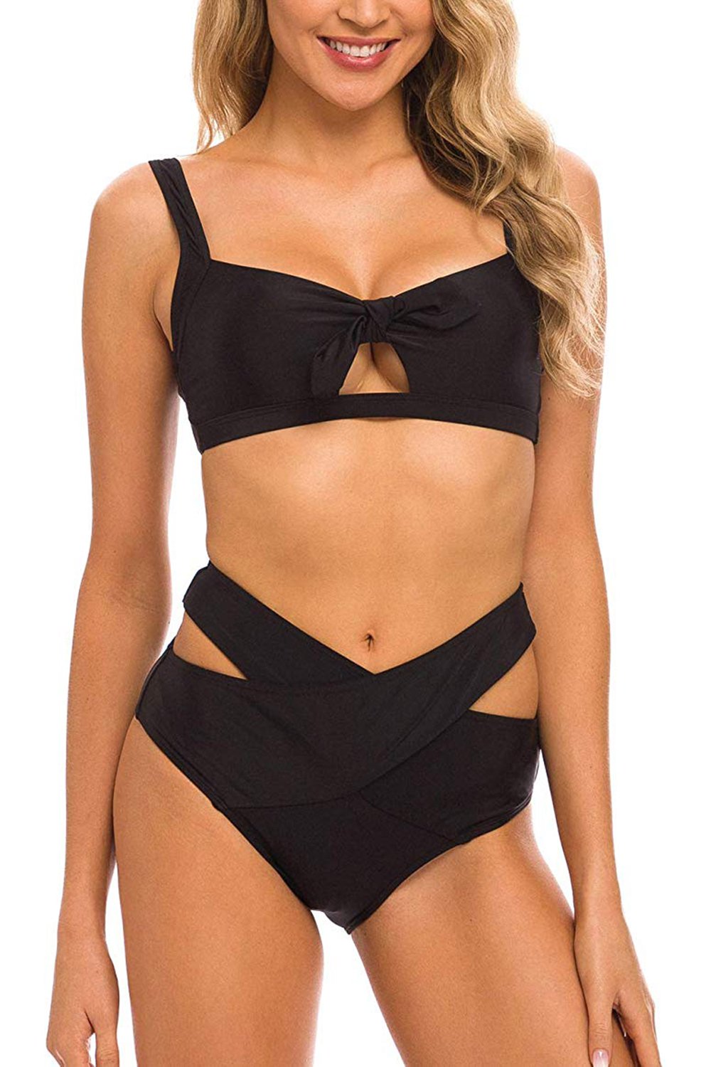 Women's Two Pieces Swimsuit High Waisted Cutout Bottoms Bikini Set Swimwear Bathing Suits