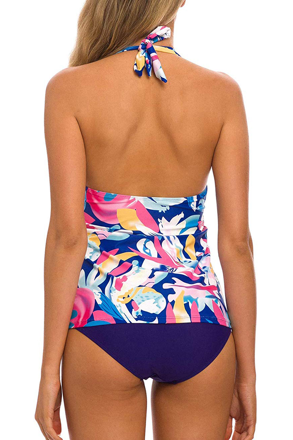 Women's Halter V Neck Swimwear Bathing Suits Two Piece Swimsuits Ruched Brief Tankini Set