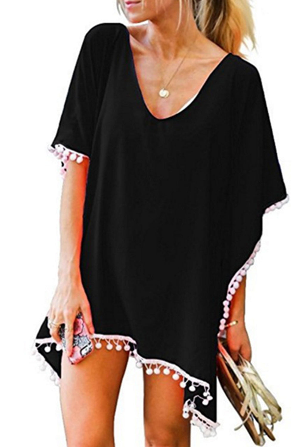 Women's Chiffon Bikini Cover Up Tassel Kaftan Lace Kimono Beach Dress