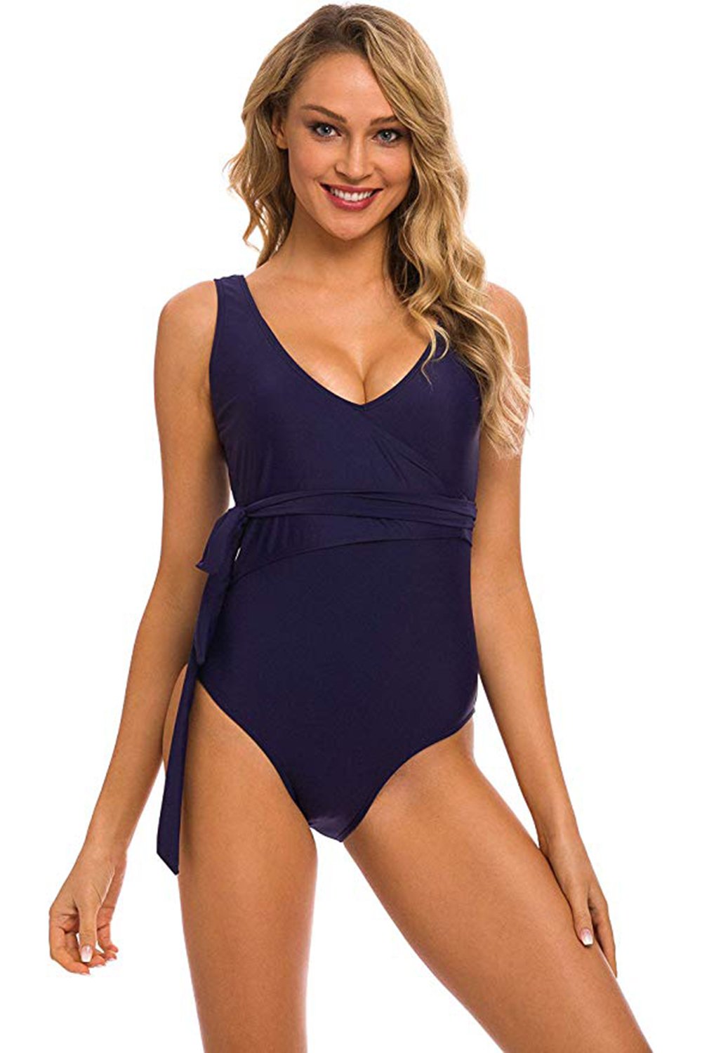 Women's One Piece Fake Wrap V Neckline Swimsuit Cross Bathing Suit