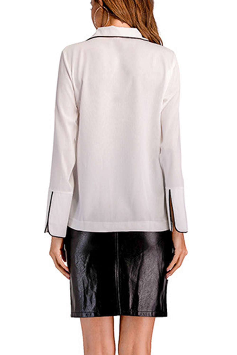 Iyasson Long Sleeve Solid Color Loose Chiffon Blouse