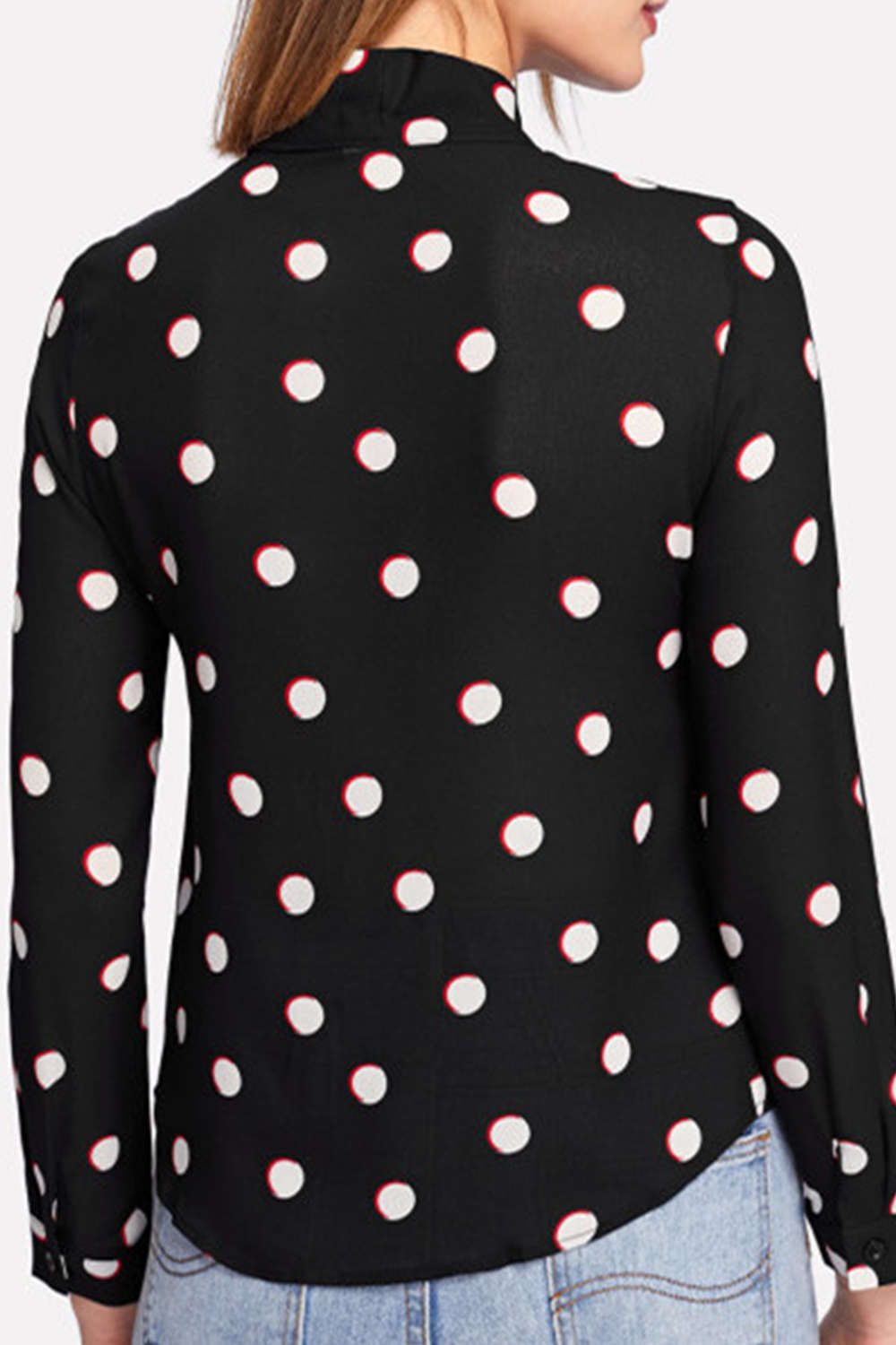Iyasson Coin Dot Printing Long Sleeve Blouse